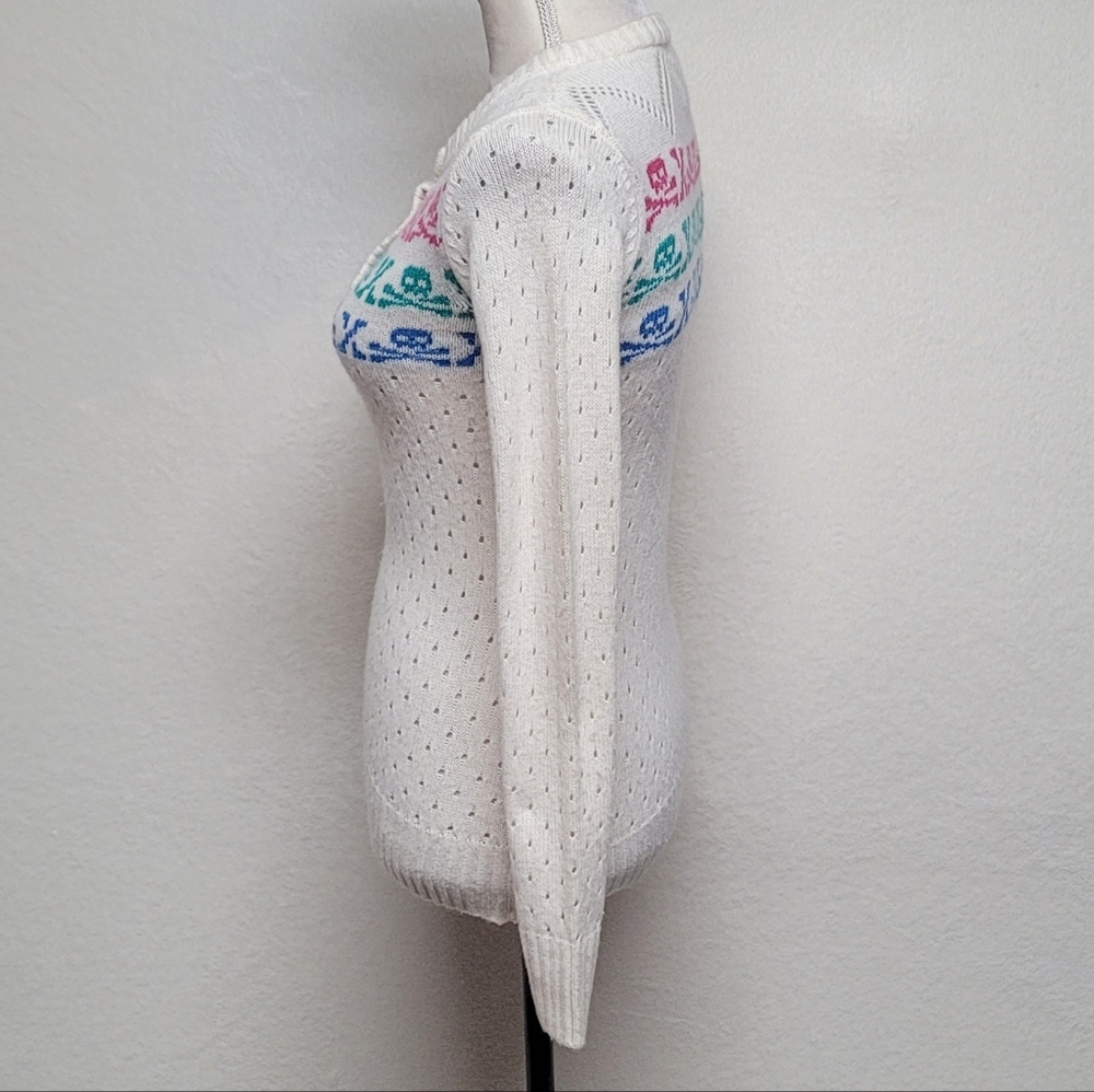 Delia's Rare Vintage 90s Multi-color Skull & Crossbones Off-White Eyelet Sweater - Picture 6 of 12